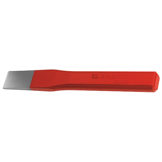 Facom 26320 red flat chisel, side angle on white background.
