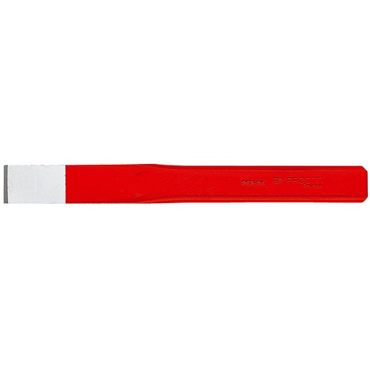 Facom 263_25 flat metal chisel with red handle, side view on white background.