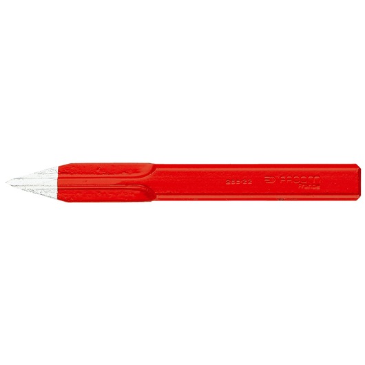 Facom 26518 red metal chisel, side view on white background.