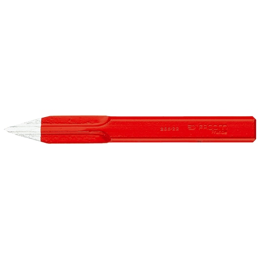 Facom 265_22 red pointed chisel, photographed from the side on white background.