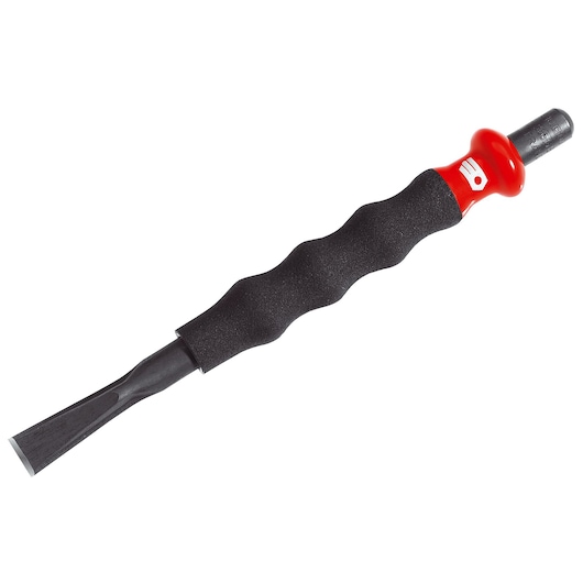 Facom 265_G18 black and red hand chisel with ergonomic grip, side angle on white background.