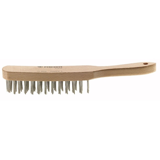 Facom 270AMA wire brush with light wood handle, side angle on white background.