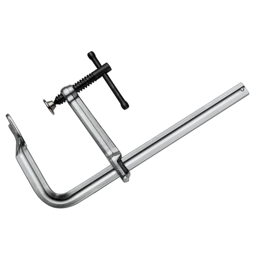 Facom 274500 metal screw clamp with black handle, side view, on white background.