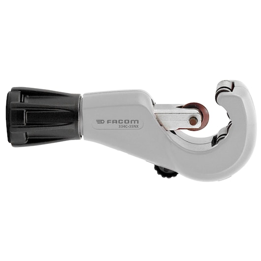 Facom 334C_35NX metal pipe cutter with black adjustment knob, side view on white background.