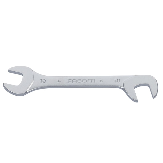 Facom 34_10 open-end wrench, silver metal, 10mm size, product photography, side view on white background.