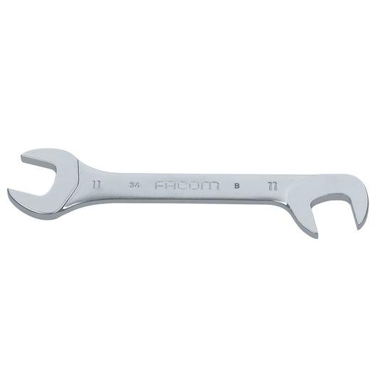 Facom 34_11 open-ended spanner, silver, two different jaw sizes, flat angle, white background.