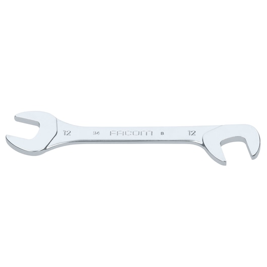 Facom 34_12 double open-ended spanner, silver, shown flat on white background.