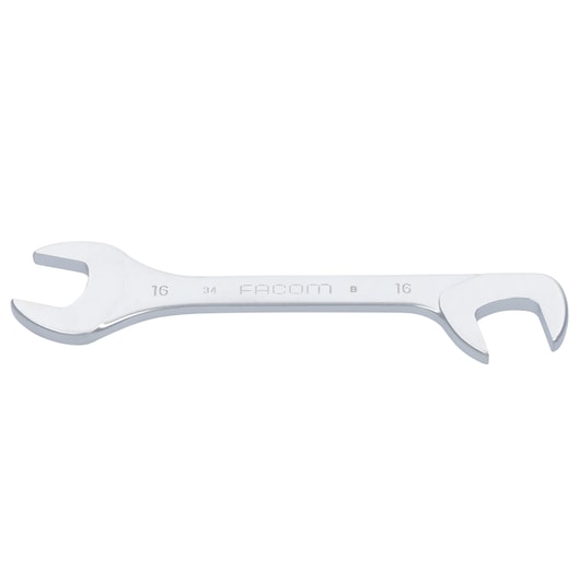 Facom 34_16 chrome open-end wrench, 16mm size, white background, side view.