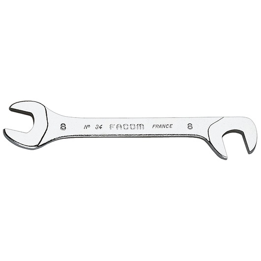 Facom 34_8 open-end chrome wrench, size 8 mm, side angle, on white background.