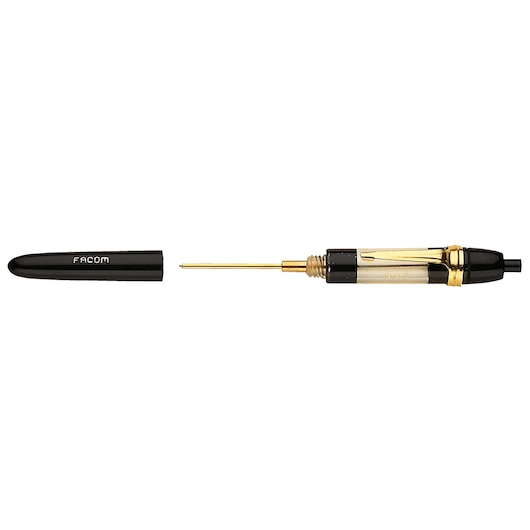 Facom 372 precision test probe with gold-plated tip and black removable cap, product shown on white background.