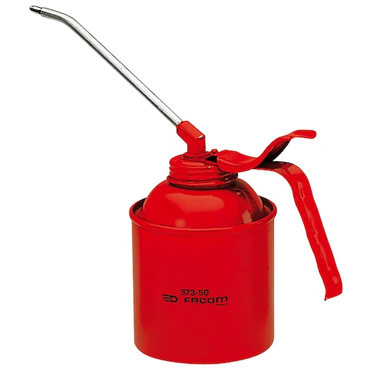 Facom red metal oil can with angled spout and lever handle, side view, SKU 373_30.