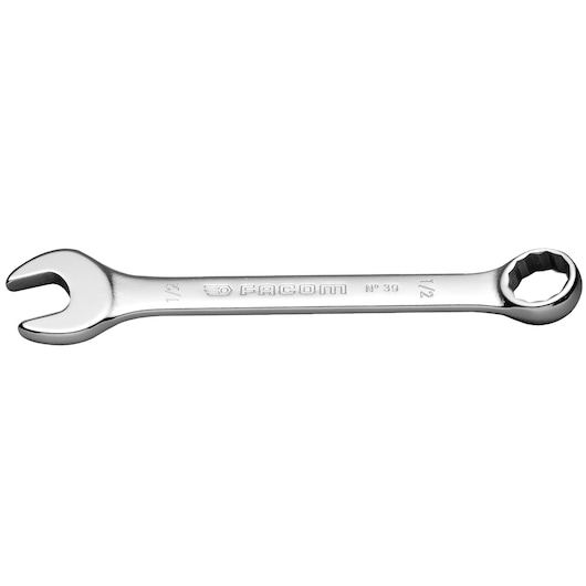 Facom 39_1_2 combination wrench, chrome finish, 1/2 size, product photography, side view.
