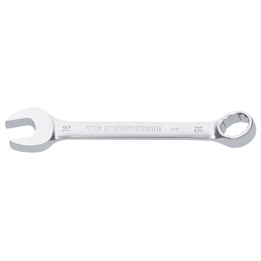 Facom 39_16 silver combination wrench, photography, side angle on white background.