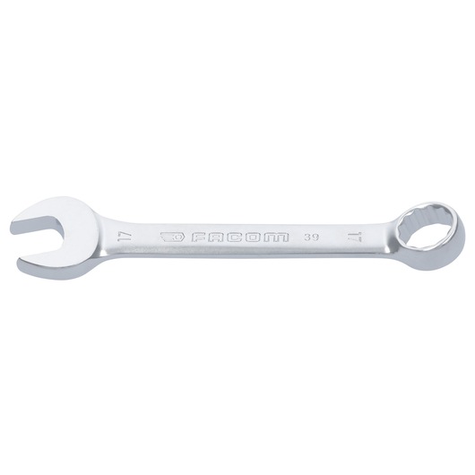 Facom 39_17 combination wrench with open and ring ends, silver finish, photography on white background.