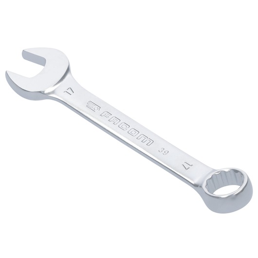 Facom 39_17 combination wrench, silver finish, open and box end, angled on white background, hand tool.