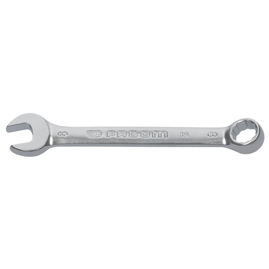 Facom 39_8 combination wrench, silver finish, photography, side angle on white background.