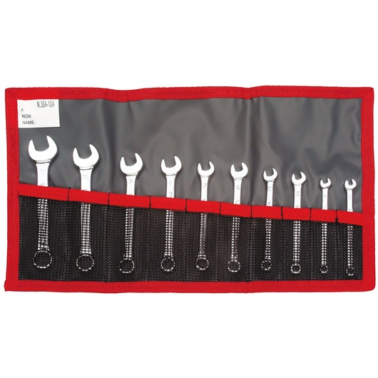 Short combination wrench set, 10 pieces ( 3.2 to 11 mm), in pouch