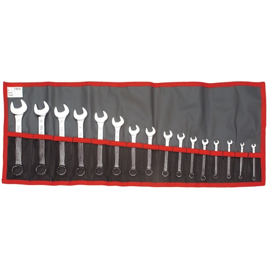 Short combination wrench set, 16 pieces ( 3.2 to 17 mm), in pouch