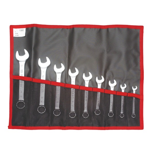 Short combination wrench set, 9 pieces ( 7 to 17 mm), in pouch