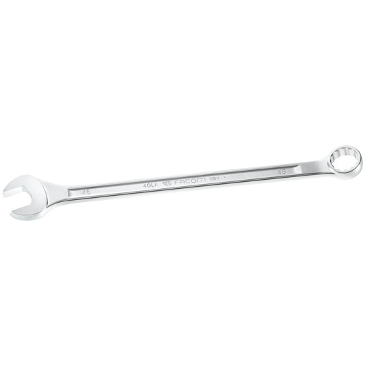 Photo of Facom 40_65LA combination wrench, chrome finish, open and ring ends, side view on white background.