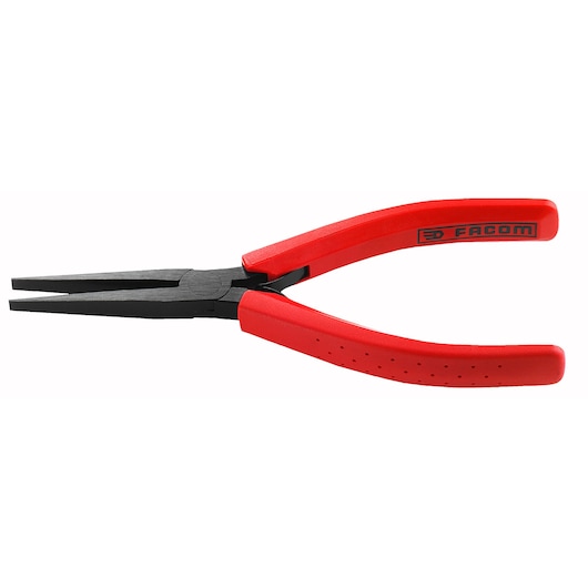 Facom 401 long nose pliers with red handles, side angle on white background.