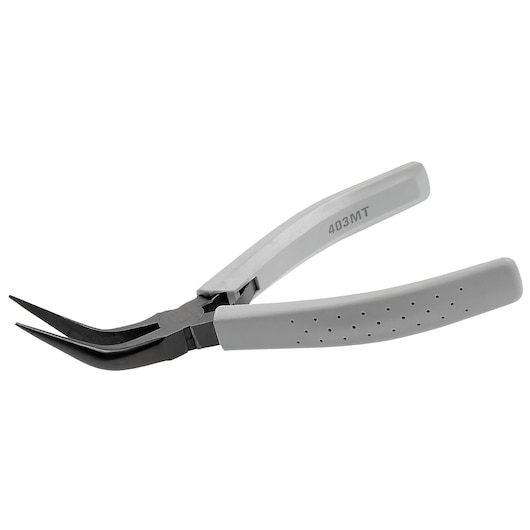 Facom 403_MT bent nose pliers with gray ergonomic handles, side view on white background.