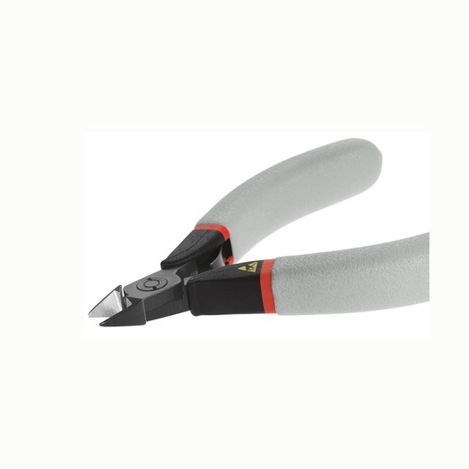 Facom 405_E precision side cutter with grey handles, angled view, photography on white background.