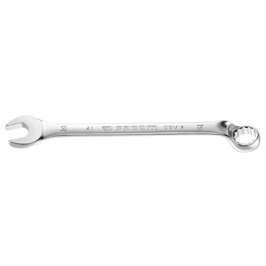 Facom 41_28 combination wrench, silver finish, photography, side angle on white background.