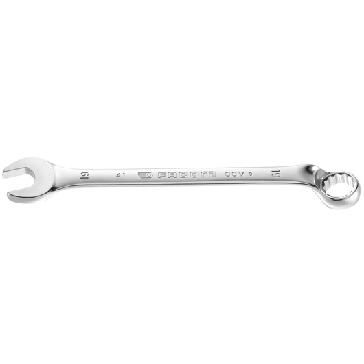 Facom 41_8 combination wrench, chrome finish, open and ring end, side view on white background.