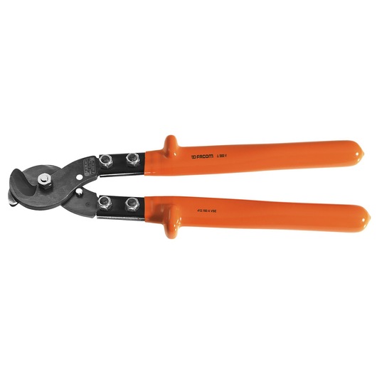 Facom 412_150AVSE insulated cable cutter with orange handles, side view, photography.