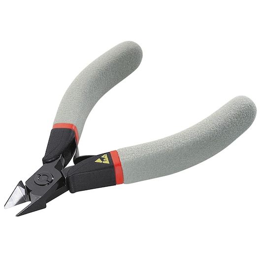 Facom 416_E side cutting pliers with grey textured handles, front angle, photography product.