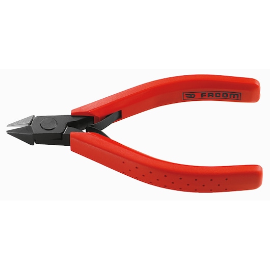 Photo of Facom 416 diagonal cutting pliers with red handles, side angle on white background.