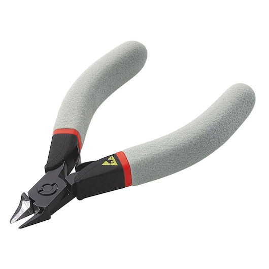Facom 417_PE diagonal cutting pliers with grey cushioned handles, side angle, white background.