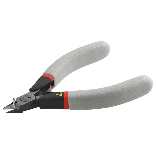 Facom 417_SPE precision side cutter pliers with grey handles, photography, angled view on white background.