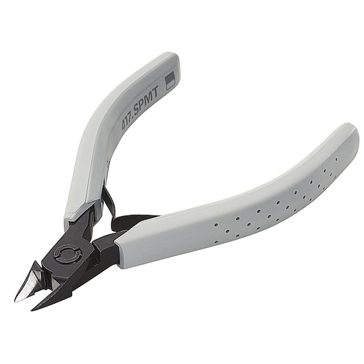 Facom 417_SPMT precision side cutter pliers with grey handles, front view on white background.