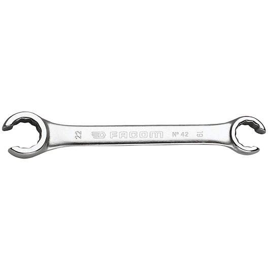 Facom 42_30X32 open ended crowfoot wrench, chrome finish, top view, on white background.
