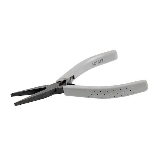 Facom 421_MT long nose pliers with grey handles, side angle on white background.