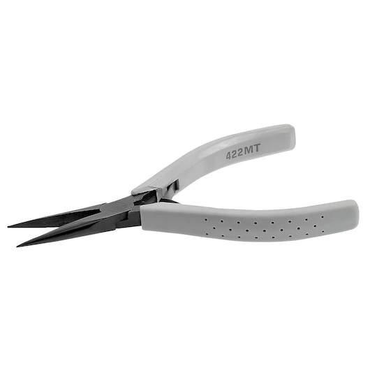 Facom 422_MT long nose pliers with grey ergonomic handles, side angle, on white background.