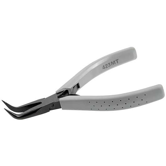 Facom 423_MT bent nose pliers with grey handles, angled side view, on white background.