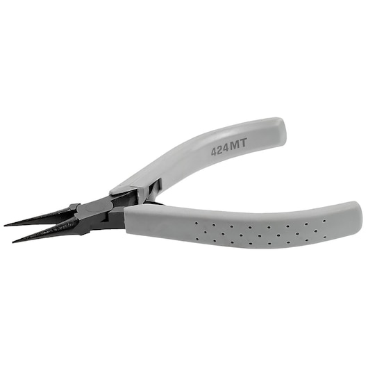 Facom 424_MT long nose pliers with gray handles, angled view on white background.