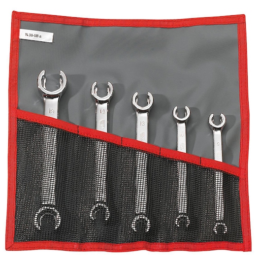 Flare-nut wrench set, 5 pieces ( 7 to 19 mm), in pouch