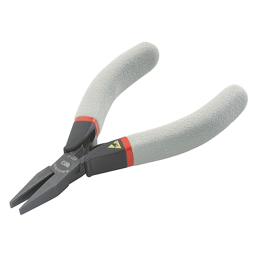 Facom 431_E precision flat nose pliers with grey ergonomic handles, side angle, white background.