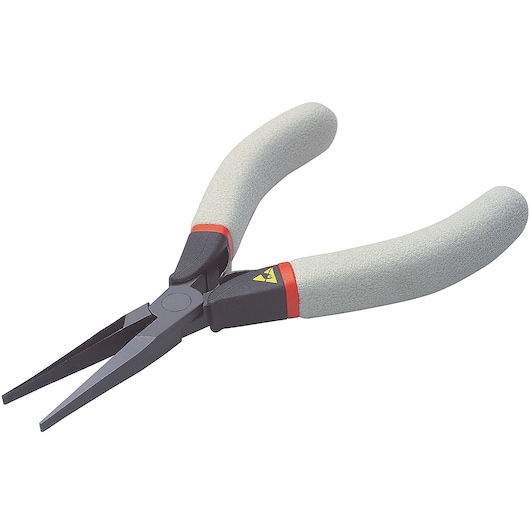 Facom 431LE long nose pliers with gray cushioned handles, angled view, on white background.