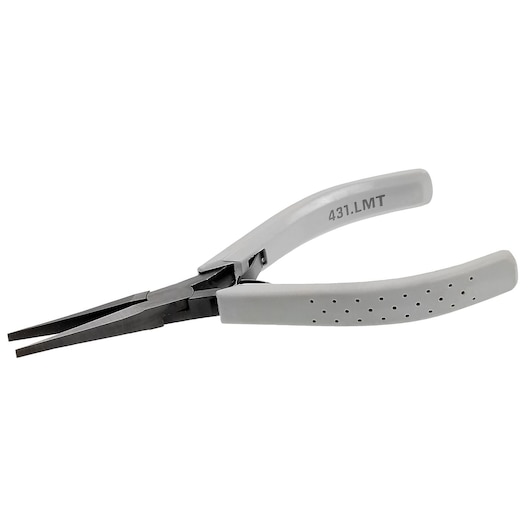 Facom 431_LMT long nose pliers with gray ergonomic handles, side angle on white background.