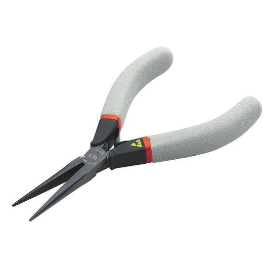 Facom 432_LE long nose pliers with grey handles, front angle, tool category.