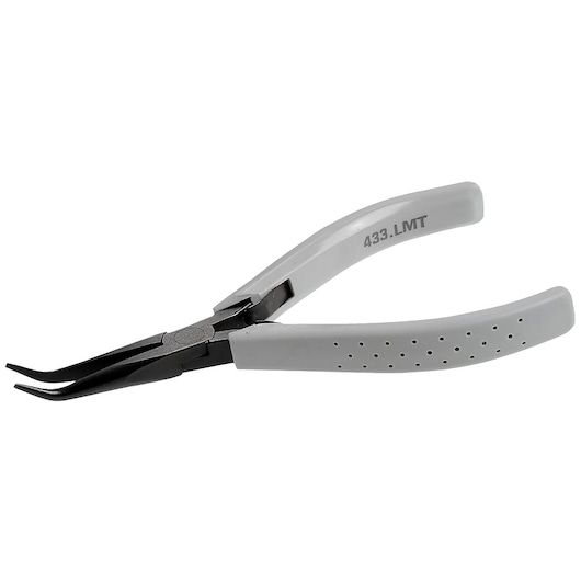 Facom 433_LMT precision bent-nose pliers with grey handles in side view on white background.
