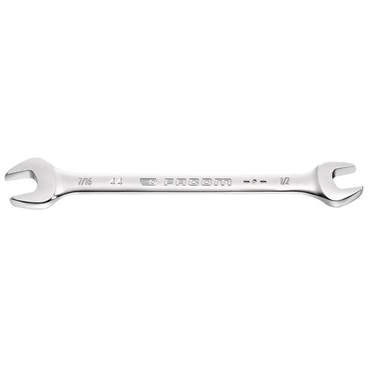 Facom double open-end wrench 44_1_4X5_16, chrome finish, front angle, white background.