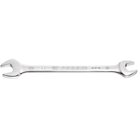 Facom double open-end wrench 44_1P3_8X1P1_2, silver, two different size ends, top-view, white background.