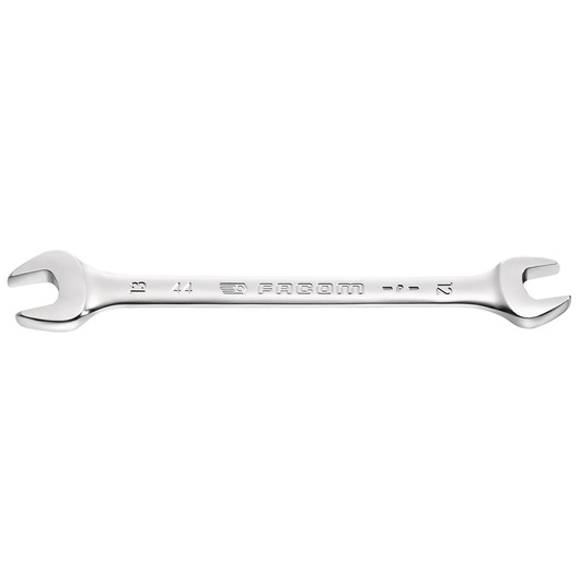 Facom 44_8X9 open-end wrench, silver metal, photographed flat on white background.