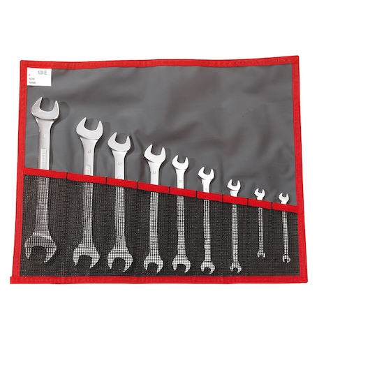 Double open-end wrench set, 9 pieces ( 3.2 to 19 mm), in pouch
